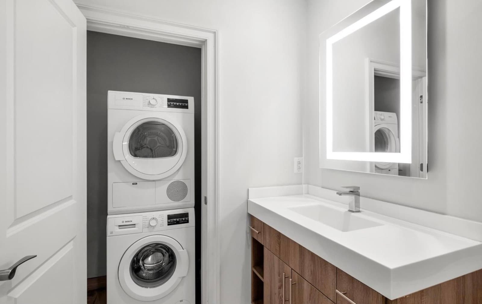 In-unit laundry and vanity