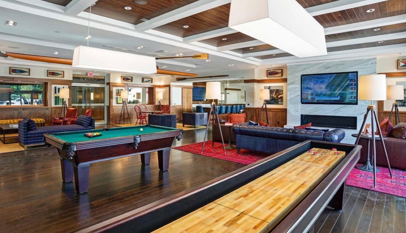Resident lounge with billiards and shuffleboard