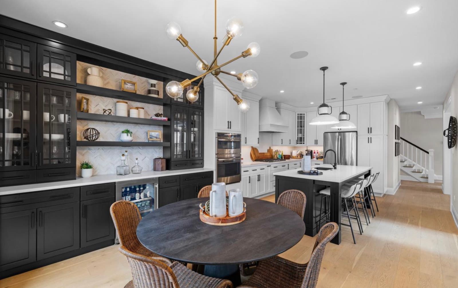 Kitchen with breakfast nook and open shelving
